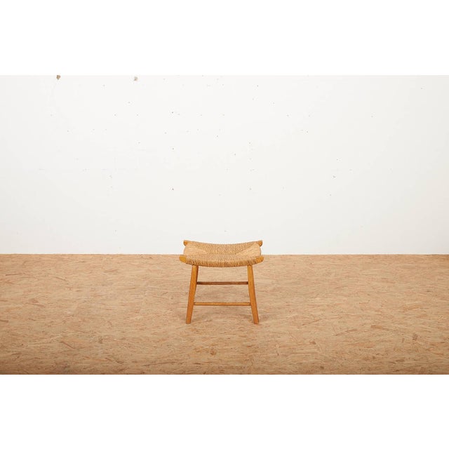 Ticino Stool in Wood with Wickerwork Seat, in Good conditions. Designed 1920 to 1949
