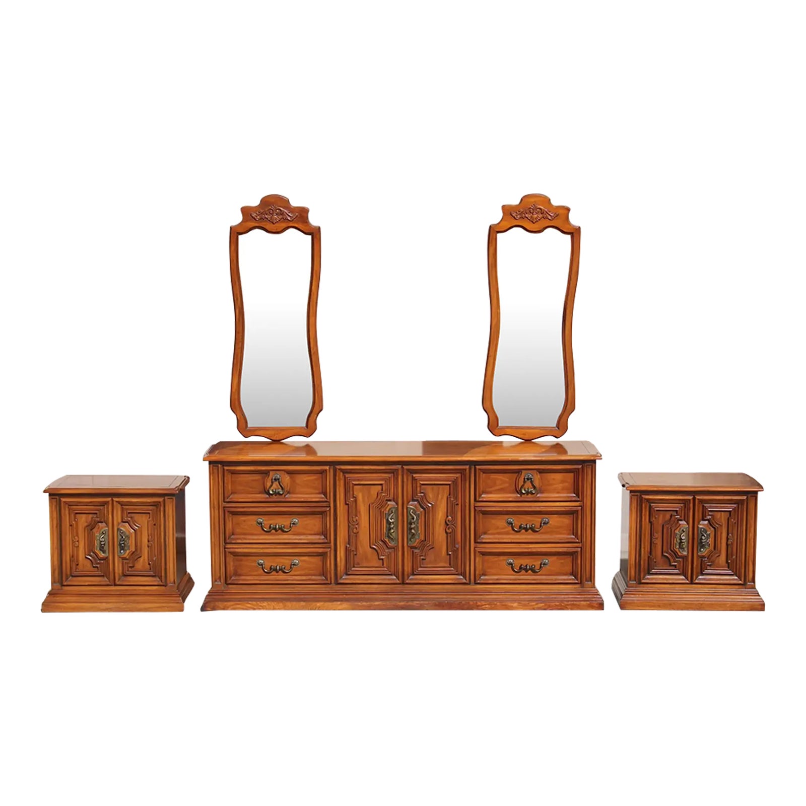 1970s White Fine Furniture Solid Wood Dresser With Two Mirrors
