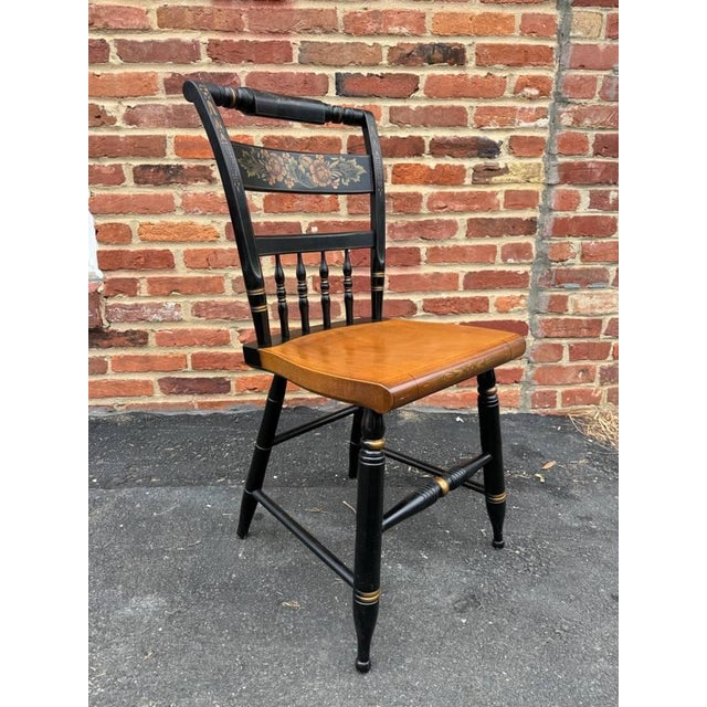 Late 20th Century Black L Hitchcock. Stencil Decorated Ebonized Wood Dining Side Chair For Sale - Image 10 of 16