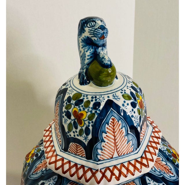 Traditional 1900s Boch Delft Pair of Vases and an Urn - 3 Piece Set For Sale - Image 3 of 13