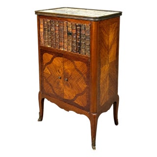 Antique French Faux-Book Marble-Top Cabinet For Sale