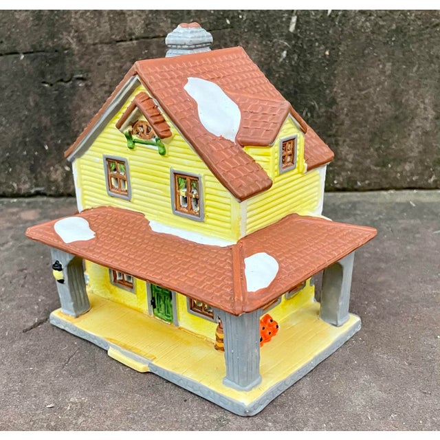 Ceramic Vintage Lighted Porcelain Farmhouse With Snow For Sale - Image 7 of 13
