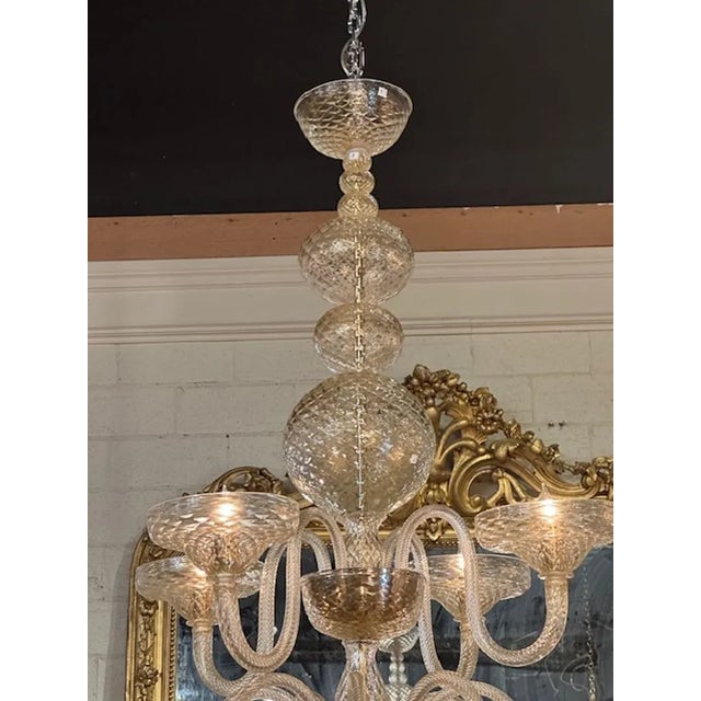 Large Scale Two-Tiered Gold Murano Glass Chandelier For Sale - Image 4 of 9