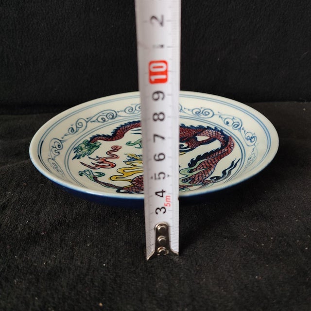Chinese Ceramic Plate,Guangxu Marked Famille Rose Porcelain Plate Hand Painted Dragon Pattern For Sale - Image 10 of 11