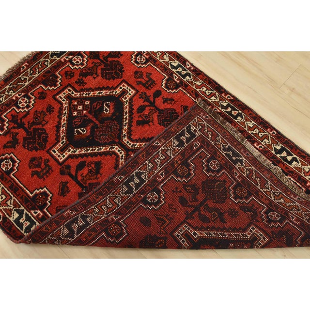 Shiraz Rug 3’5” X 4’11” Red Wool Vintage Tribal Hand-Knotted Oriental Carpet For Sale - Image 12 of 13