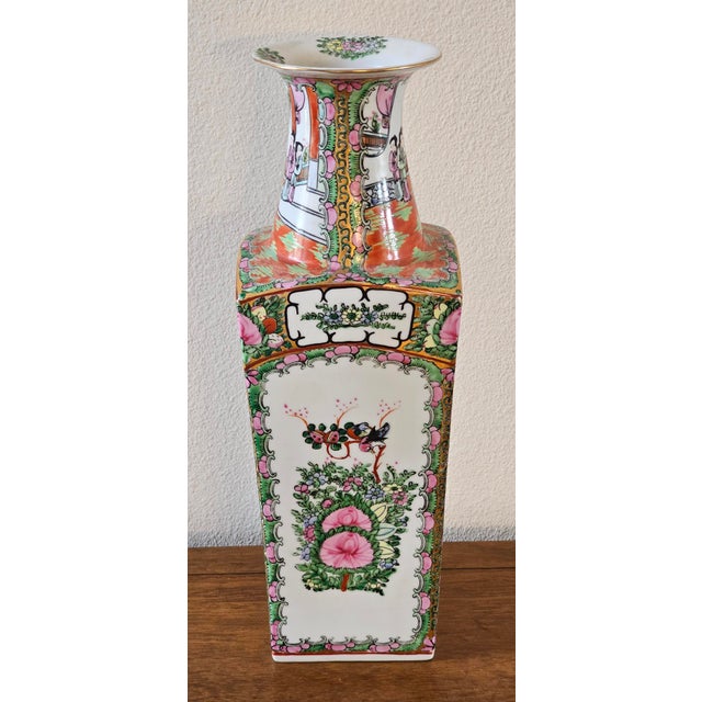 Antique Chinese Famille Rose Square Porcelain Vase - Hand-Painted Imperial Court Scene For Sale - Image 14 of 15