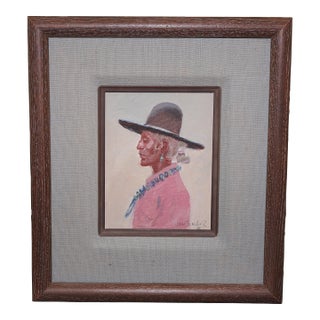 1970s Original Native American Man Portrait Painting by Western Artist Joe Beeler For Sale
