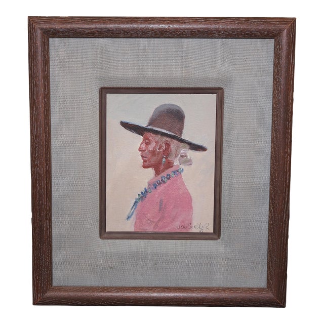 1970s Original Native American Man Portrait Painting by Western Artist Joe Beeler For Sale