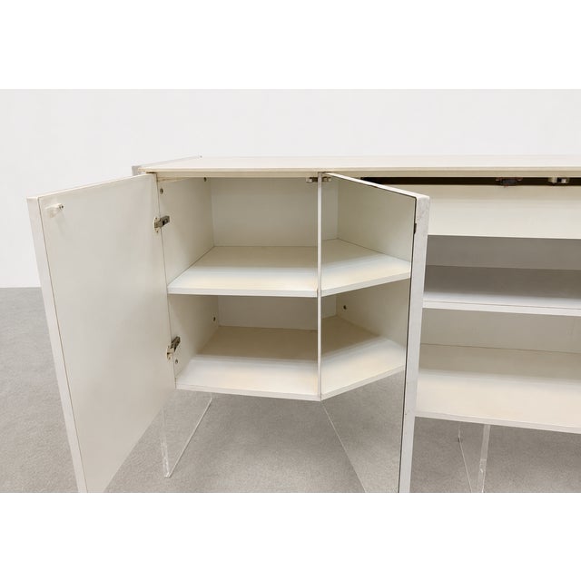 White Vintage Mirrored White Laminate & Lucite Credenza For Sale - Image 8 of 14