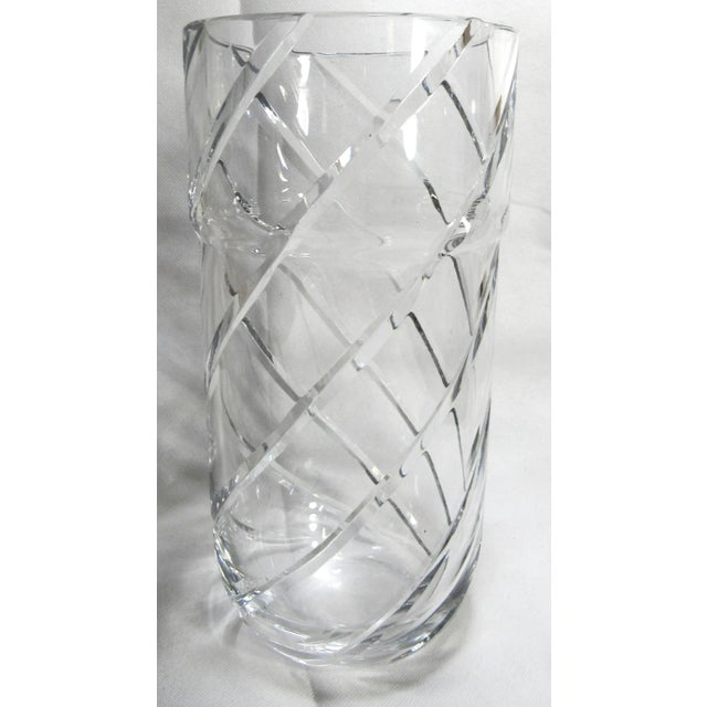 Transparent Mid-Century Heavy Cut Crystal Glass Vase For Sale - Image 8 of 11