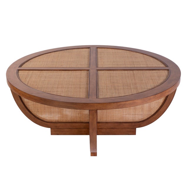 Coastal Bali Breeze 42 in. Round Wood and Mesh Woven Coffee Table, Heritage For Sale - Image 3 of 10