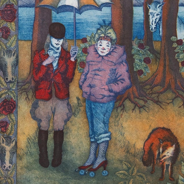 'Surreal Landscape, Preparing for the Hunt' by Roberta Loach, 1980, Performers With a Horse and Fox For Sale - Image 13 of 14
