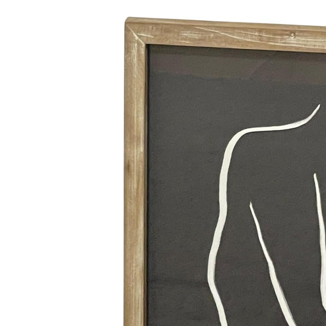 Wood 1970s Framed Minimalist Abstract White Line Figure Artwork on Black Background. For Sale - Image 7 of 10