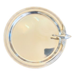 Vintage English Silver-Plated Serving Tray with Sculptural Bird Detail, 1960 For Sale