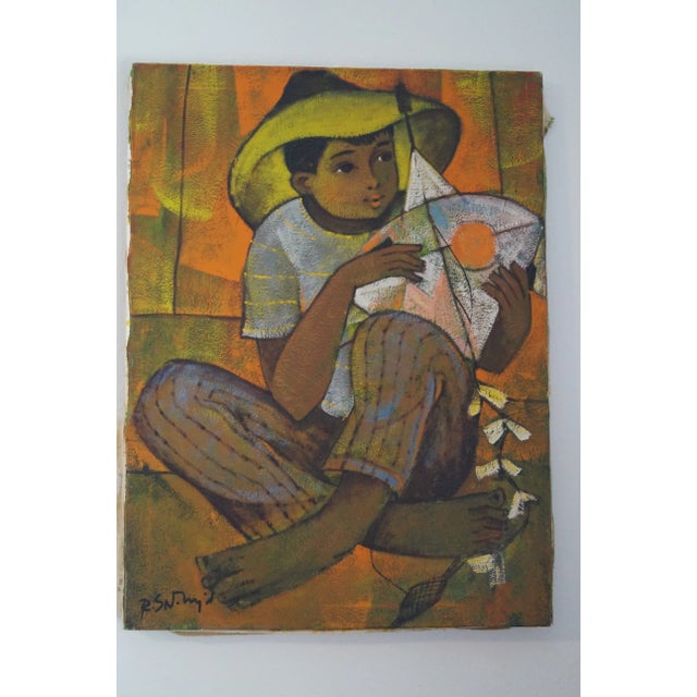 1950s Roger San Miguel Figurative Orange and Yellow Original Oil Painting For Sale - Image 13 of 13