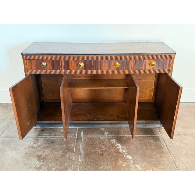 Vintage 1940's Art Deco Walnut and Brass Credenza For Sale - Image 18 of 18