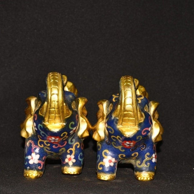 Traditional Pair of Vintage Cloisonne Enamel Elephant Figures – 6.7" Gilt Floral Motif Statues For Sale - Image 3 of 9