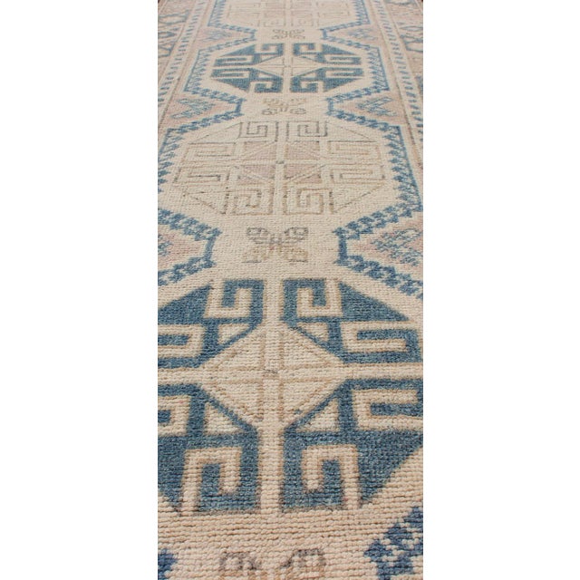 Vintage Turkish Oushak Runner in Soft Blue and Warm Beige Tones For Sale - Image 4 of 10