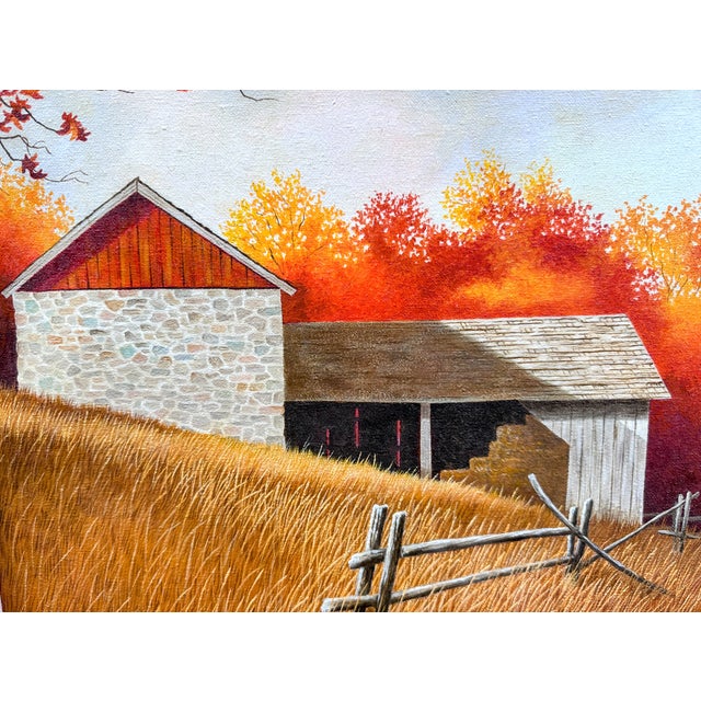 Wood 1980s Original Signed Sid Mountain 'October' Oil Painting, Framed For Sale - Image 7 of 15