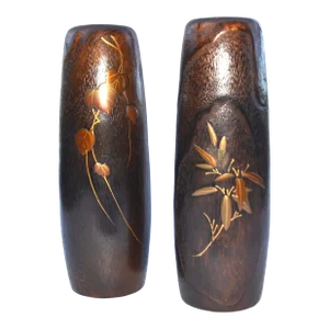Antique Japanese Ikebana Wood Vase Pair