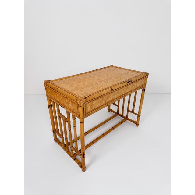 Mid-Century Modern Italian Bamboo, Cane and Rattan Console Desk, 1970s For Sale - Image 17 of 18
