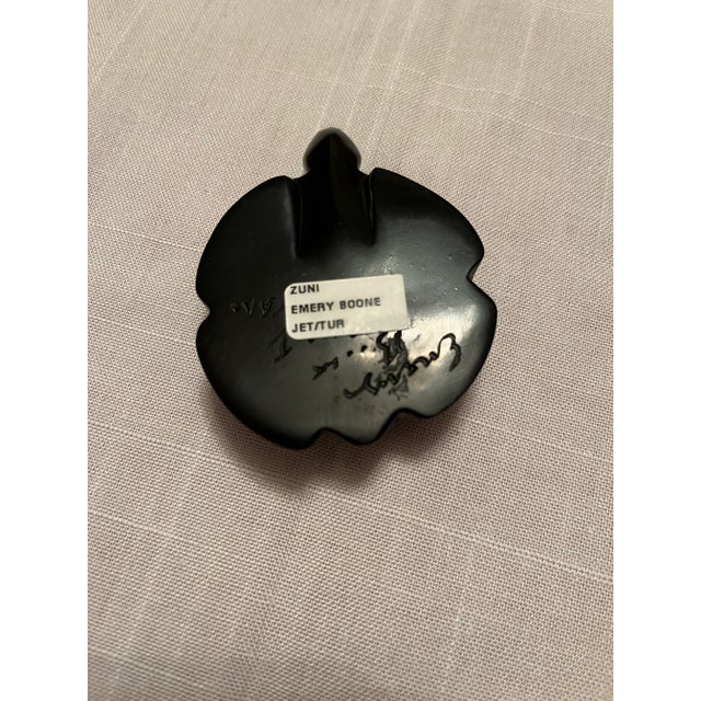 Boho Chic 2000s Zuni Fetish by Emery Boone, Jet & Turquoise Turtle Figurine, Signed. For Sale - Image 3 of 6