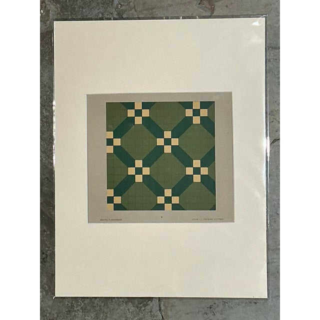 Vintage Green Geometric Tile Design Serigraph For Sale - Image 11 of 12