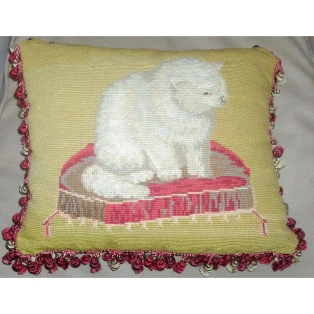 19th Century Needlepoint Cat Pillow For Sale In New York - Image 6 of 9