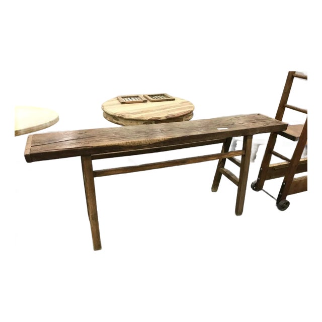 Antique Primitive Wood Mortise Workbench Console Table For Sale