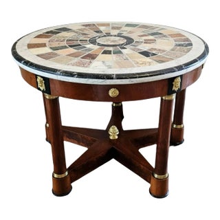 Italian Grand Tour Empire Style Mahogany Table With Specimen Marble Top For Sale