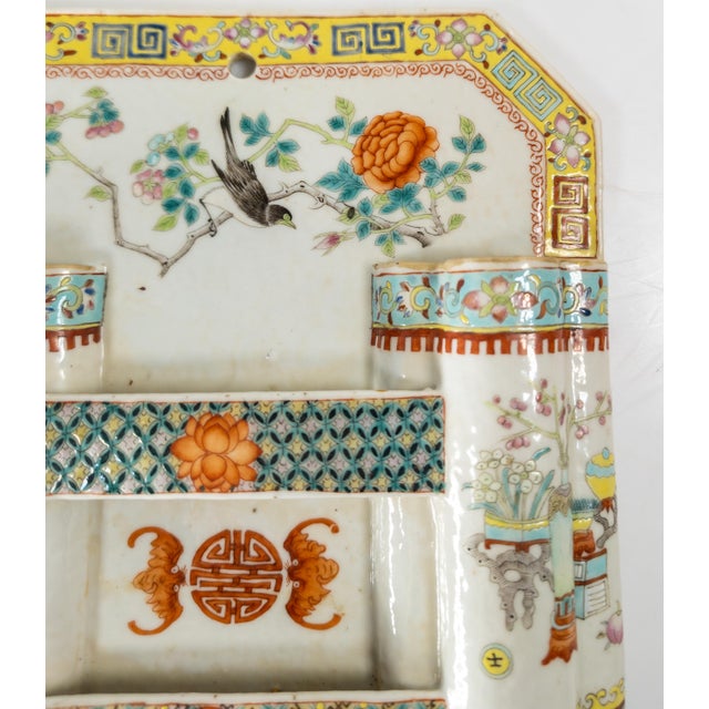 Late 19th Century 19th Century Chinese Porcelain Famille Rose Wall Plaque Vase for Pens or Brushes For Sale - Image 5 of 15