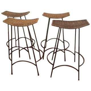Arthur Umanoff Rattan Bar Stools - 4 For Sale