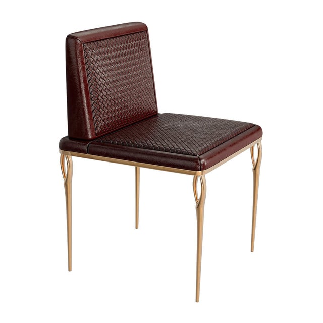 "Roma" Chair, With Bronze & Woven Leather, Tailor Made For Sale - Image 4 of 8