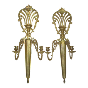 Pair of Vintage Ornate French XIV Brass Wall Sconces
