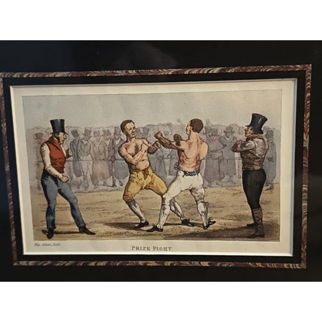 Colored lithograph of a prize fight from the book "Sports of Great Britain" published in London 1903. Archival matted and...