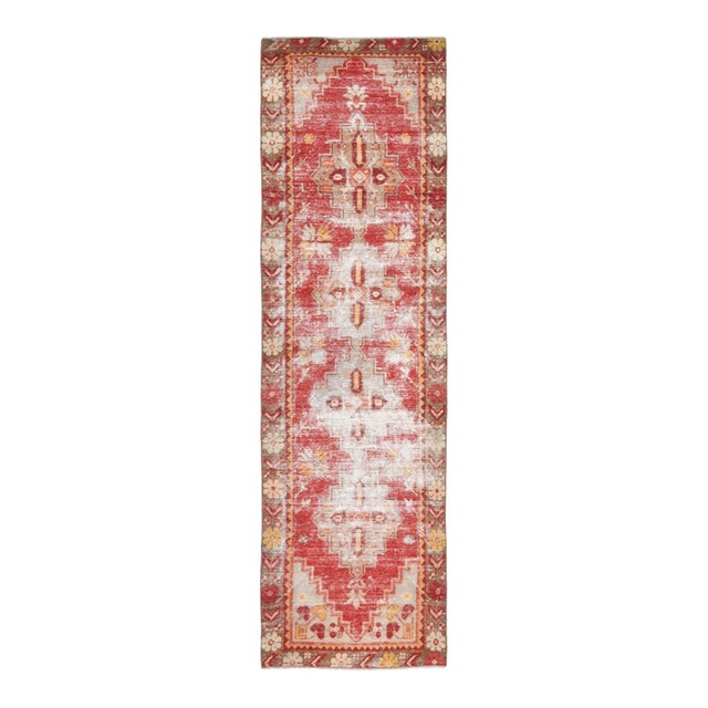 1970s Vintage Turkish Handmade Wool Cotton Red Runner Rug For Sale