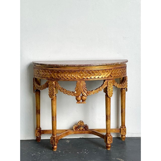 Wood Antique Carved Giltwood Pomegranate Console With Marble Top For Sale - Image 7 of 18