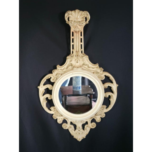 White 1960 Italian Art Nouveau Style Hand Carved Hand Painted Gilded Round Mirror For Sale - Image 8 of 18