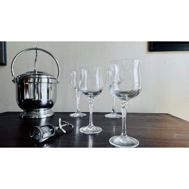 Set of eight Towle Crystal Silhouette water goblets from the 1960s–1970s. The pattern features a clear optic (swirl) bowl,...