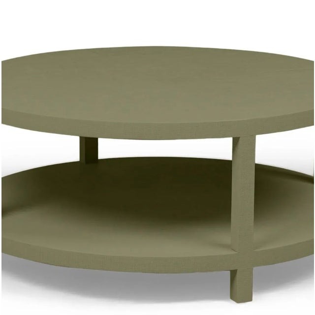 Art Deco Raffia Wrapped Springfield Sage Round Two-Layer Coffee Table For Sale - Image 3 of 5