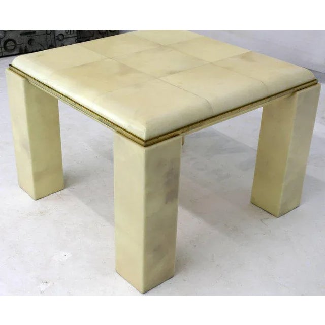 1970s Mid-Century Modern Lacquered Parchment Solid Brass Edge Trim Square Side/Coffee Table For Sale - Image 6 of 10