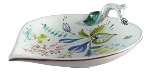 Stig Lindberg for Gustavsberg Sweden Signed Floral Leaf Shaped Dish