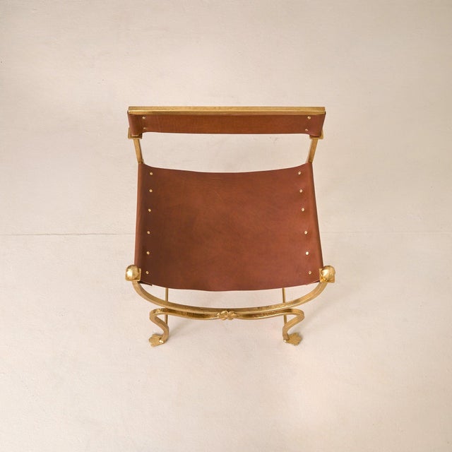 Animal Skin Italian Gold-Leaf + Leather Accent Chair, 1960s - 2 Available For Sale - Image 7 of 11