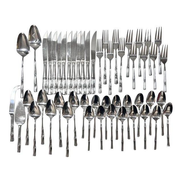 Vintage Bamboo Flatware – Stainless Steel, 51-Piece Set – Supreme Cutlery For Sale