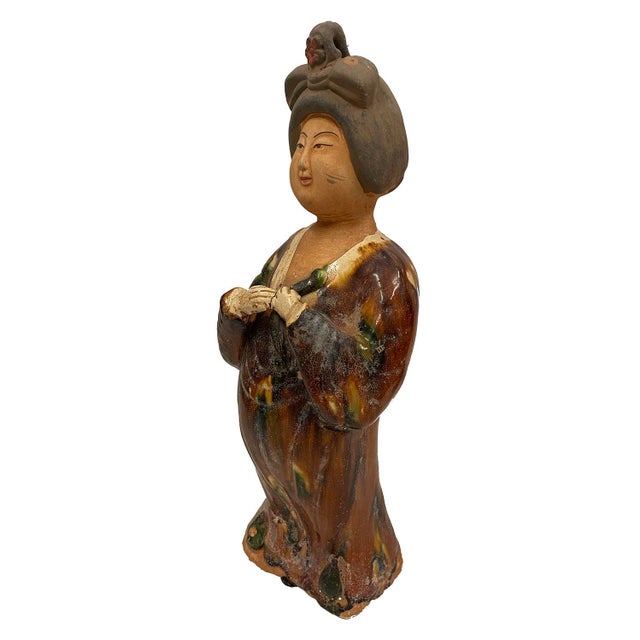 Ceramic Vintage Chinese Tang Tri-Colored Glazed Tomb Ceramic Statue For Sale - Image 7 of 8