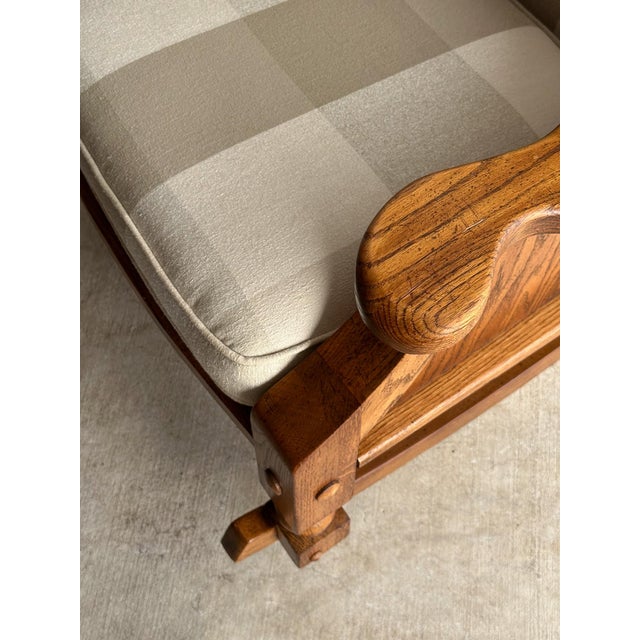 Studio Craft Oak Wingback Rocking Chair With Carved Rail, C. 1970s For Sale - Image 17 of 18