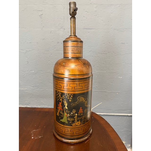 Early 20th Century Chinoiserie Tole Tea Canister Table Lamp For Sale In Miami - Image 6 of 8