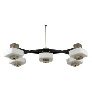 Mid-Century Metal and Glass Pendant Lamp by E. Monesi for Arredoluce, Italy, 1960s For Sale