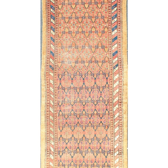 Tribal Antique Persian Malayer Runner With Soft Blue and Apricot 3'3 X 13'3 For Sale - Image 3 of 15