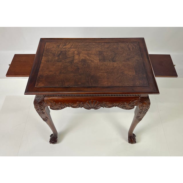 Late 20th Century Late 20th Century Hekman Chippendale Style Walnut Burl Tea Table With Pull-Out Slides For Sale - Image 5 of 14